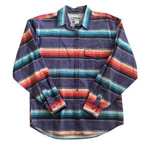 Vintage Wrangler Brushpopper Striped Western Shirt Sz XL Colorful Cotton Cowboy